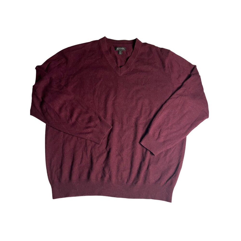 John W. Nordstrom Mens V-Neck Burgundy 100% Cashmere Sweater XL ribbed  preppy